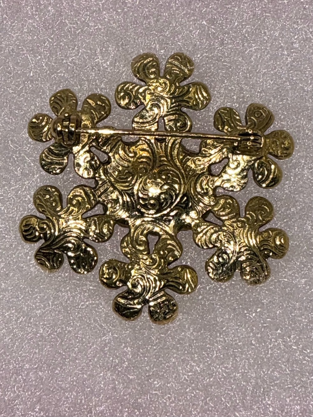 Vintage Gold Floral Brooch Pink & Pearl Stone - Picture 4 of 6